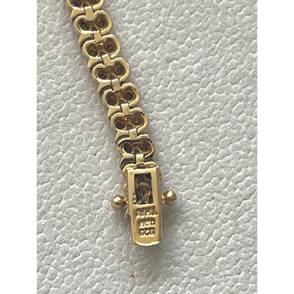 Vtg 925 Sterling Silver Gold Vermeil CZ Tennis Bracelet 7.25" Wave Link Design - Picture 6 of 10